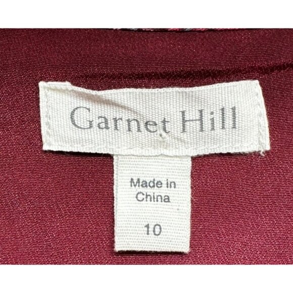 Garnet Hill Shirt Dress Women 10 Burgundy Paisley Knee Length 3/4 Sleeve Pockets - Picture 7 of 11